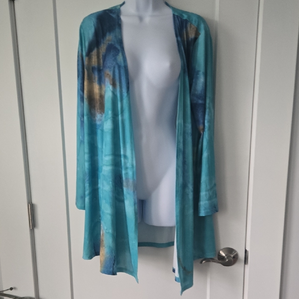 Antthony Blue / Green Flowing Cape Jacket / Cover Up with Open Front